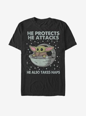 Star Wars The Mandalorian Child Protect Attack And Nap T-Shirt