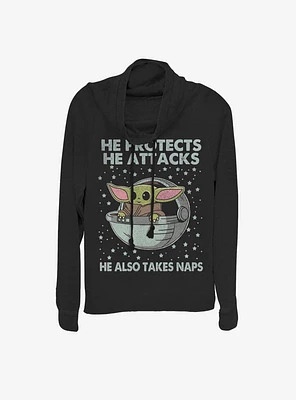 Star Wars The Mandalorian Child Protect Attack And Nap Cowlneck Long-Sleeve Womens Top