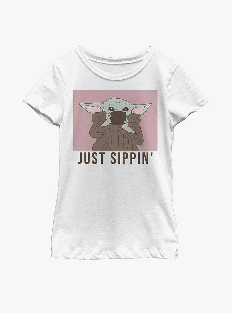 Star Wars The Mandalorian Child Just Sippin' Youth Girls T-Shirt