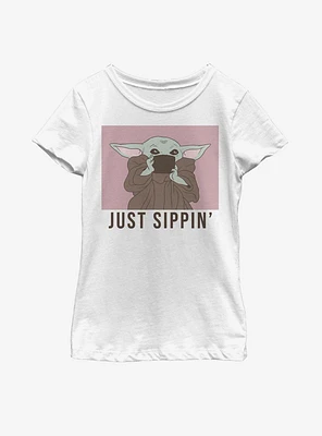Star Wars The Mandalorian Child Just Sippin' Youth Girls T-Shirt