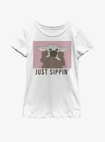 Star Wars The Mandalorian Child Just Sippin' Youth Girls T-Shirt