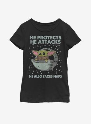 Star Wars The Mandalorian Child Protect Attack And Nap Youth Girls T-Shirt