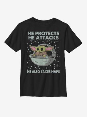 Star Wars The Mandalorian Child Protect Attack And Nap Youth T-Shirt