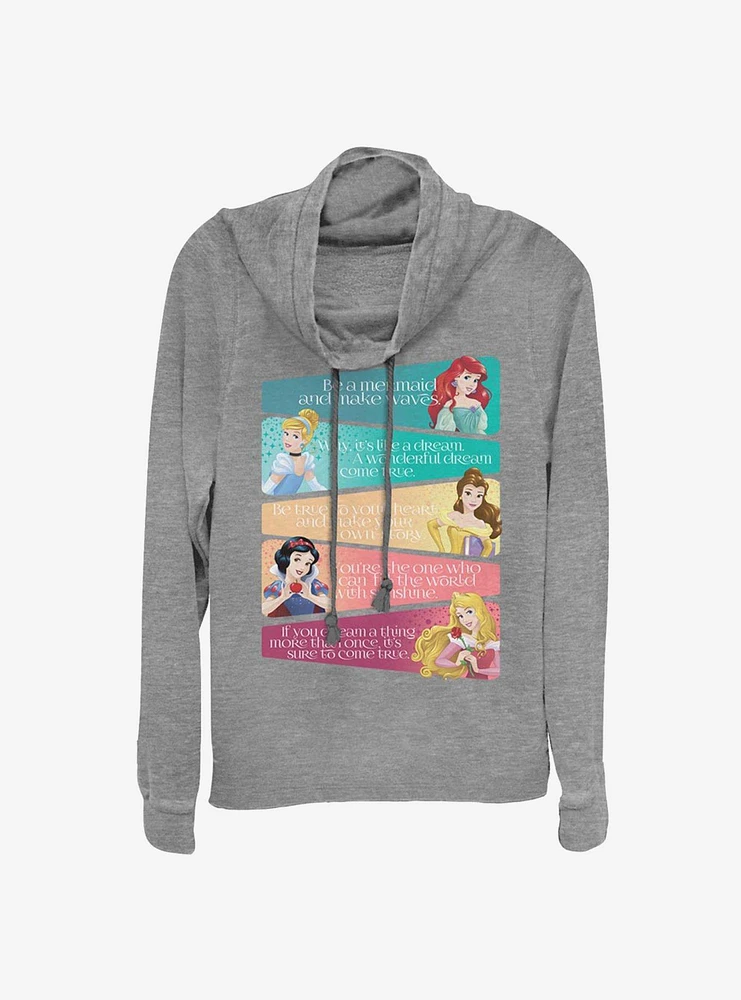 Disney Princesses Mottos And Quotes Cowl Neck Long-Sleeve Womens Top