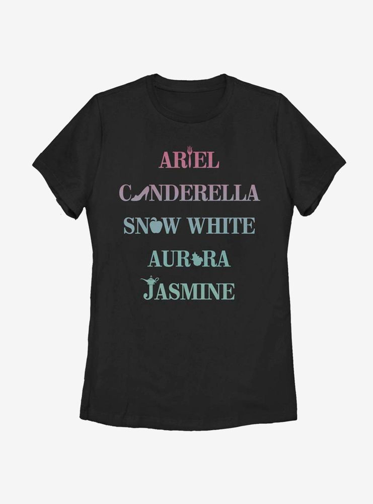 Disney Princesses Name Stack Icons Womens T-Shirt