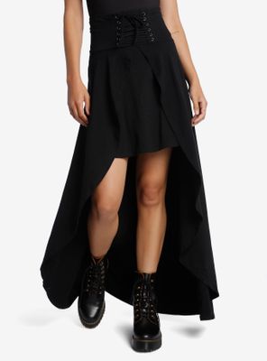 Black Lace-Up Hi-Low Maxi Skirt
