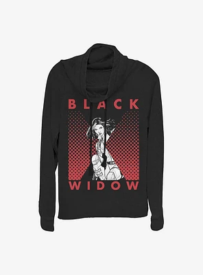 Marvel Black Widow Tonal Icon Cowl Neck Long-Sleeve Womens Top