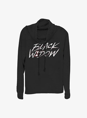 Marvel Black Widow Paint Script Cowl Neck Long-Sleeve Womens Top