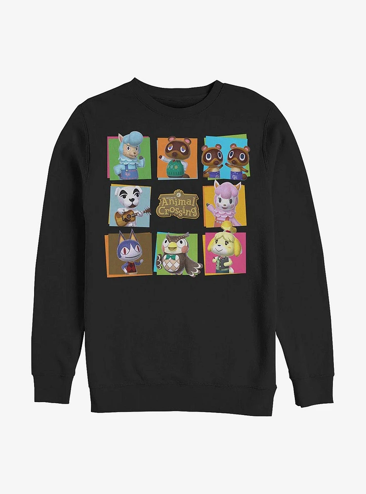 Nintendo Animal Crossing 8 Character Paste Up Crew Sweatshirt