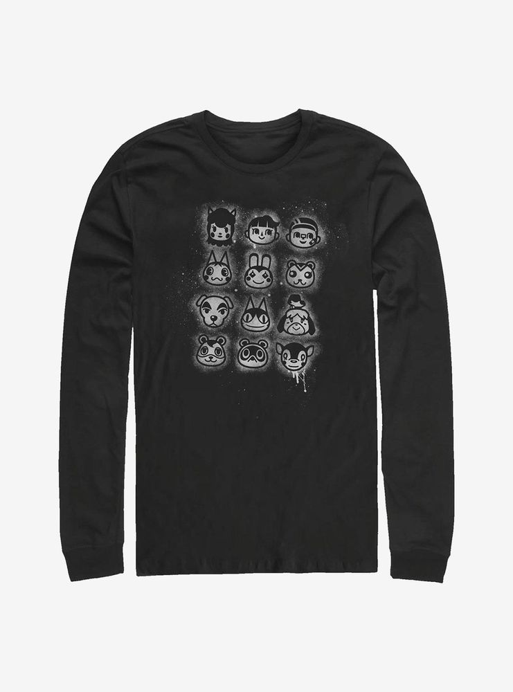 Animal Crossing Tilted Villager Stencil Long-Sleeve T-Shirt