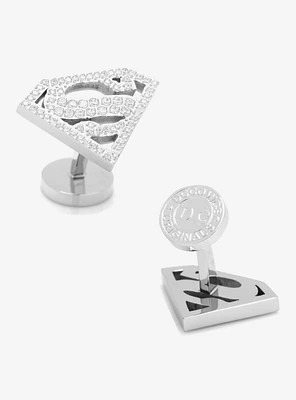 DC Comics Superman Stainless Steel White Pave Crystal Superman Cufflinks