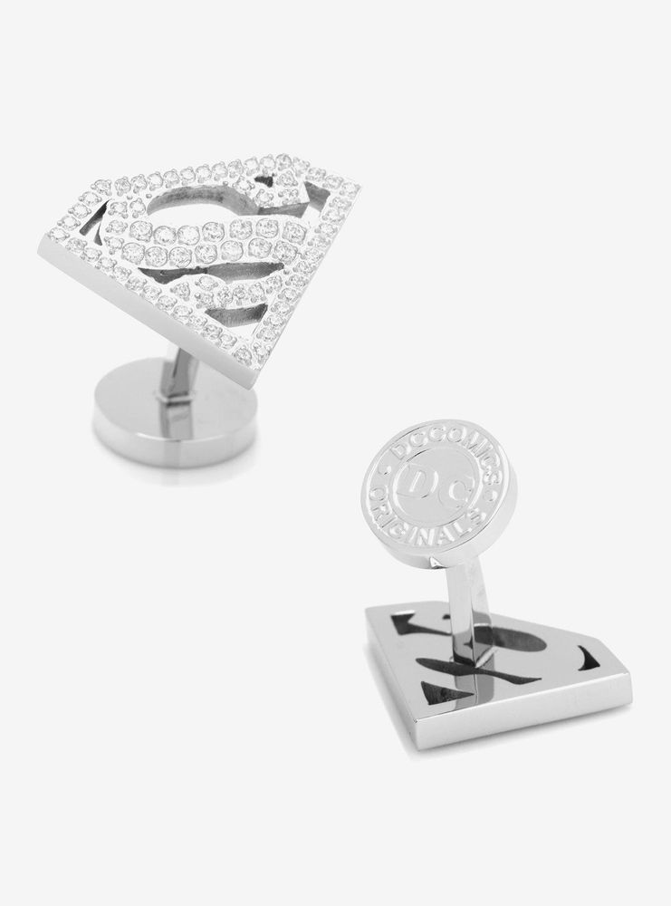 DC Comics Superman Stainless Steel White Pave Crystal Superman Cufflinks