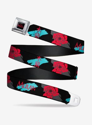 Disney Mulan Text Kanji Flower Black Gray Turquoise Red Youth Seatbelt Belt