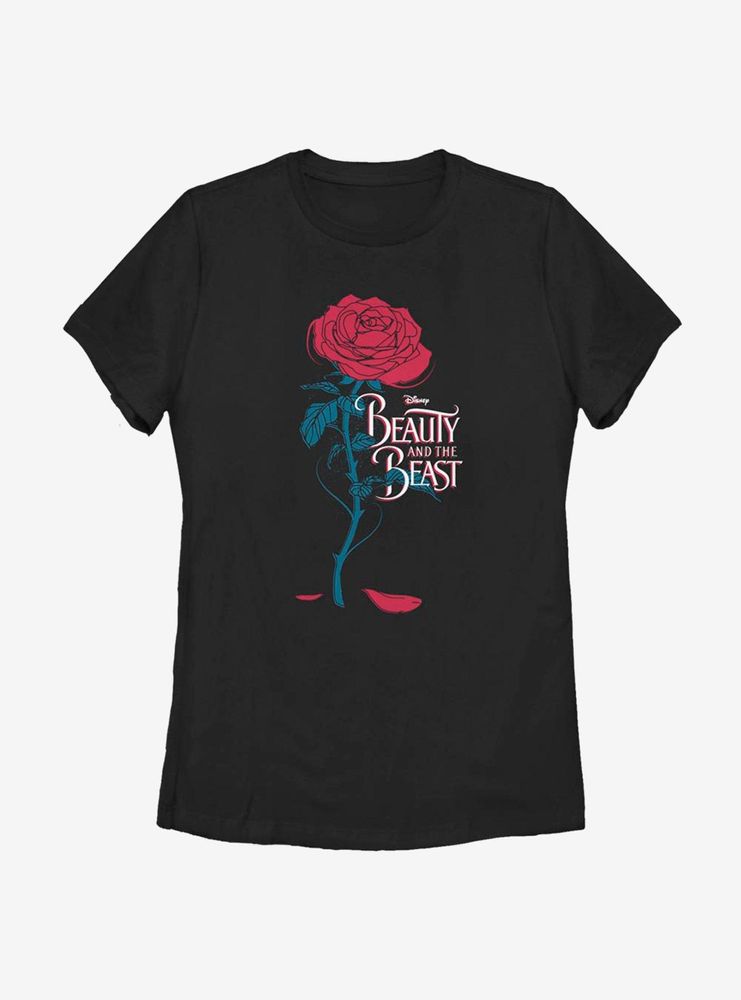 Disney Beauty And The Beast Logo Rose Womens T-Shirt