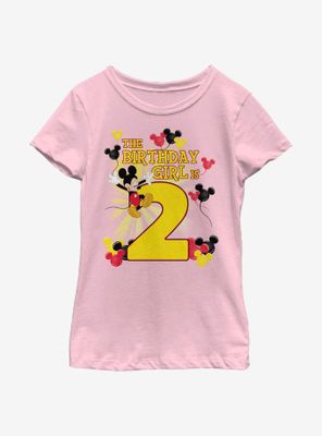 Disney Mickey Mouse Birthday Girl Is 2 Youth Girls T-Shirt