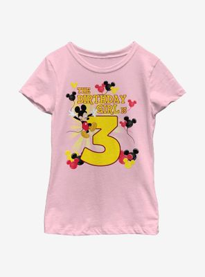 Disney Mickey Mouse Birthday Girl Is 3 Youth Girls T-Shirt