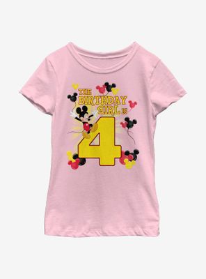 Disney Mickey Mouse Birthday Girl Is 4 Youth Girls T-Shirt