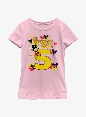 Disney Mickey Mouse Birthday Girl Is 5 Youth Girls T-Shirt