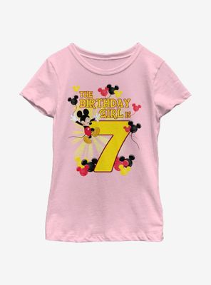Disney Mickey Mouse Birthday Girl Is 7 Youth Girls T-Shirt