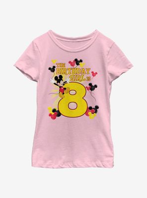 Disney Mickey Mouse Birthday Girl Is 8 Youth Girls T-Shirt