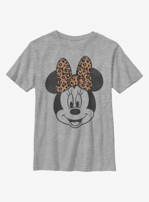 Disney Mickey Mouse Modern Minnie Face Leopard Youth T-Shirt