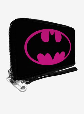 DC Comics Batman Bat Logo Black Fuchsia Womens Zip Around Wallet