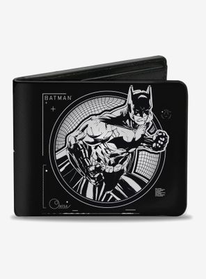 DC Comics Batman Black And White Tech Action Pose Bat Logo Bi-fold Wallet