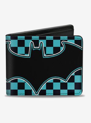 DC Comics Batman Teal And Black Bat Logo Close Up Bi-fold Wallet