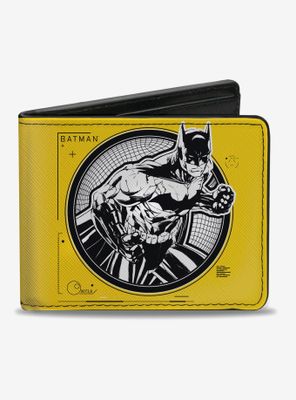 DC Comics Batman Tech Action Pose Bat Logo Yellow Black White Bi-fold Wallet