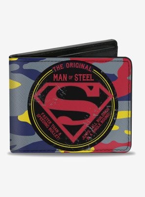 DC Comics Superman The Original Man Of Steel Badge Camo Gray Bi-fold Wallet