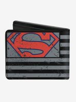 DC Comics Superman Shield Americana Weathered Gray Black Blue Red Bi-fold Wallet