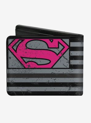 DC Comics Superman Shield Americana Weathered Gray Black Pink Bi-fold Wallet