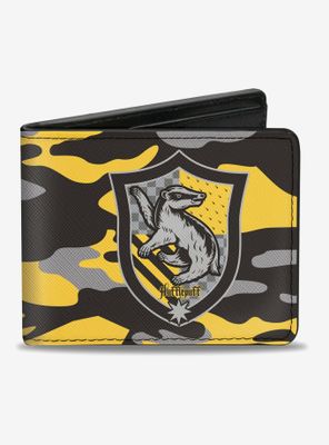 Harry Potter Hufflepuff Crest Camo Yellow Bi-fold Wallet