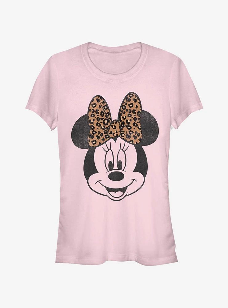 Disney Minnie Mouse Modern Face Leopard Girls T-Shirt