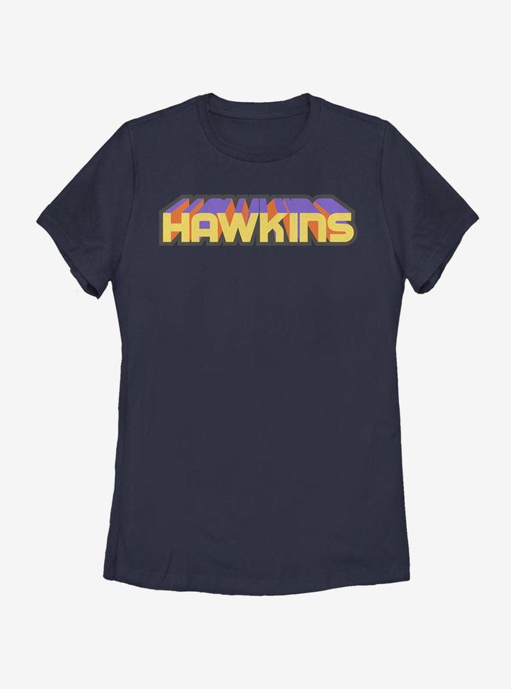 Stranger Things Hawkins 3D Text Womens T-Shirt