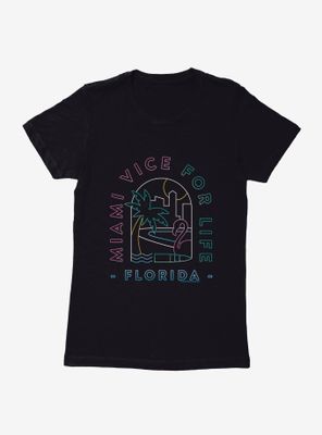 Miami Vice For Life Beach Scene Outline Womens T-Shirt