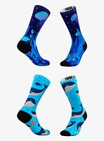 Blue Sea Jungle and Light Blue Whale Socks 2 Pairs