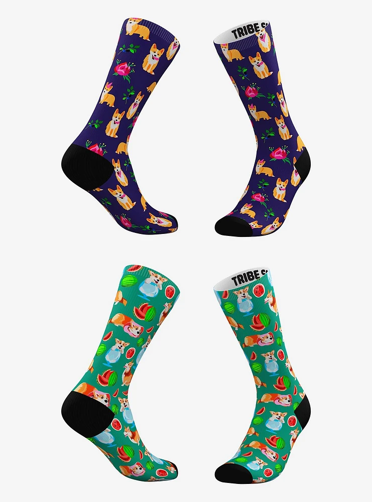 Everything's Coming Up Corgi and Corgi Melon Socks 2 Pairs