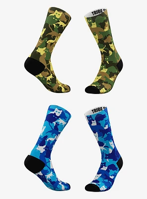 Green and Blue Camo Cat Socks 2 Pairs