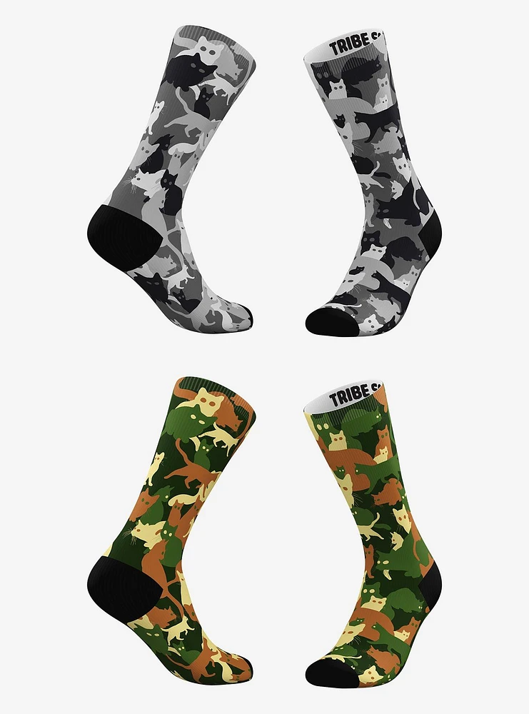 Grey and Classic Camo Cat Socks 2 Pairs