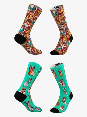 Hipster Cat and Hipster Pet Polka Dot Socks 2 Pairs