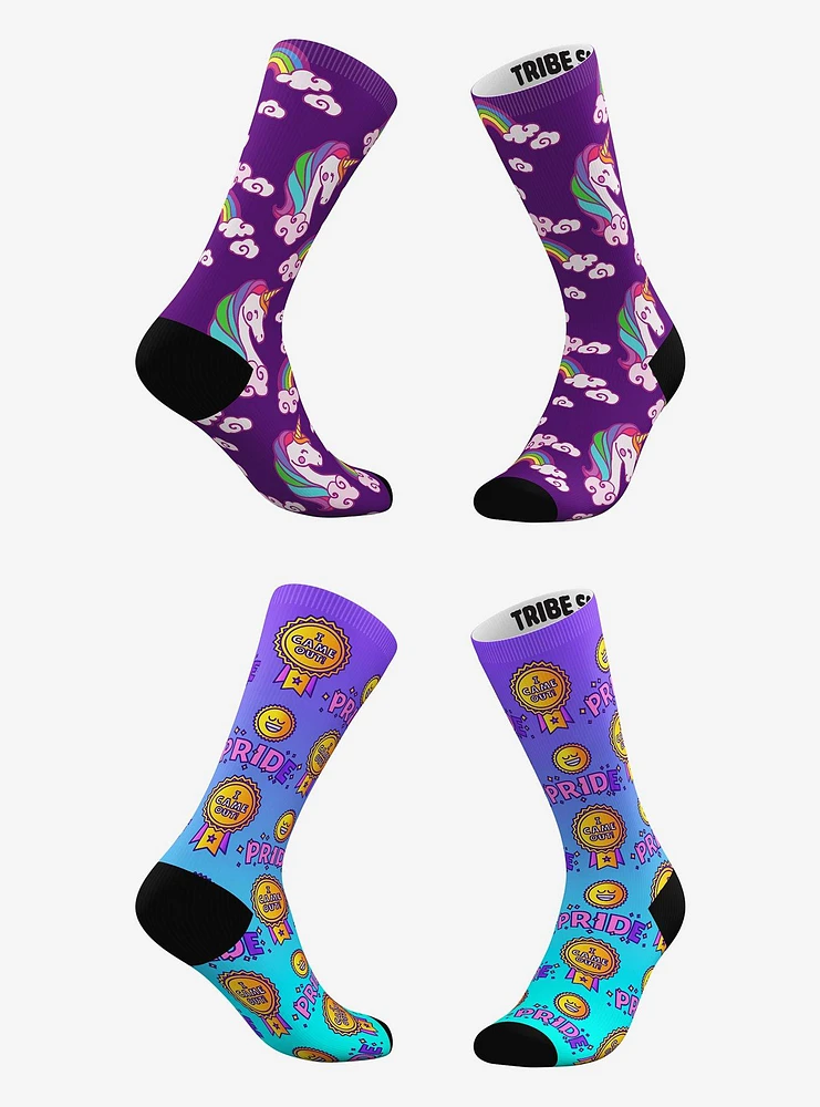 Purple Cloud Unicorn and I Came Out Pride Socks 2 Pairs