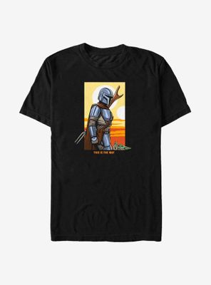 Star Wars The Mandalorian Child Mando Comic Sunset T-Shirt
