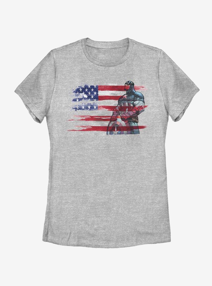 Marvel Captain America Watercolor Flag Womens T-Shirt