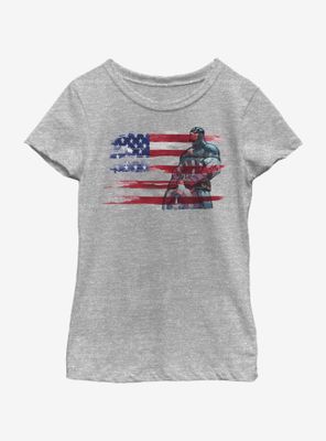 Marvel Captain America Watercolor Flag Youth Girls T-Shirt