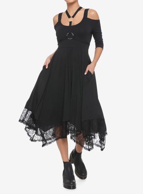 Black Harness & Cold Shoulder Maxi Dress