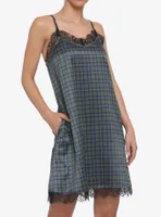 Plaid Satin Slip Dress