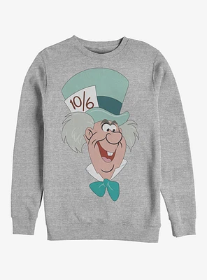Disney Alice Wonderland Mad Hatter Big Face Crew Sweatshirt