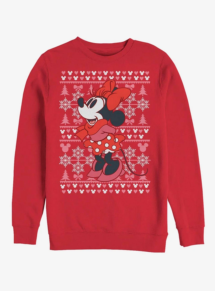 Disney Minnie Mouse Holiday Winter Sweater Crew Sweatshirt