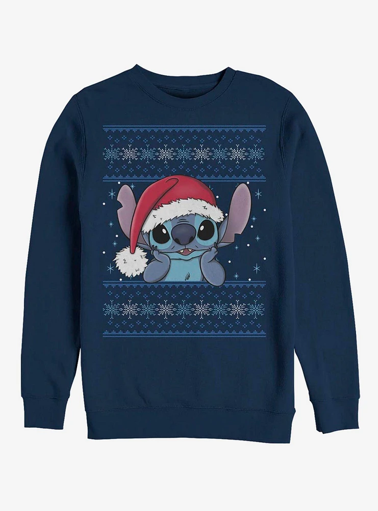 Disney Lilo & Stitch Holiday Wearing Santa Hat Crew Sweatshirt